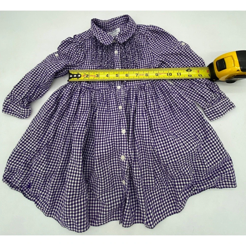 Ralph Lauren Purple Gingham Ruffle Front Cotton Dress 24M Toddler Girls Long Slv